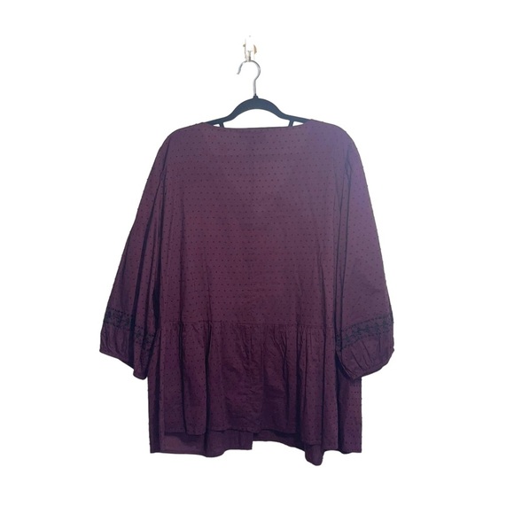 Lane Bryant NWT 100% Cotton Maroon Swiss Dot Embroidered Blouse 3X Women’s - Picture 5 of 10